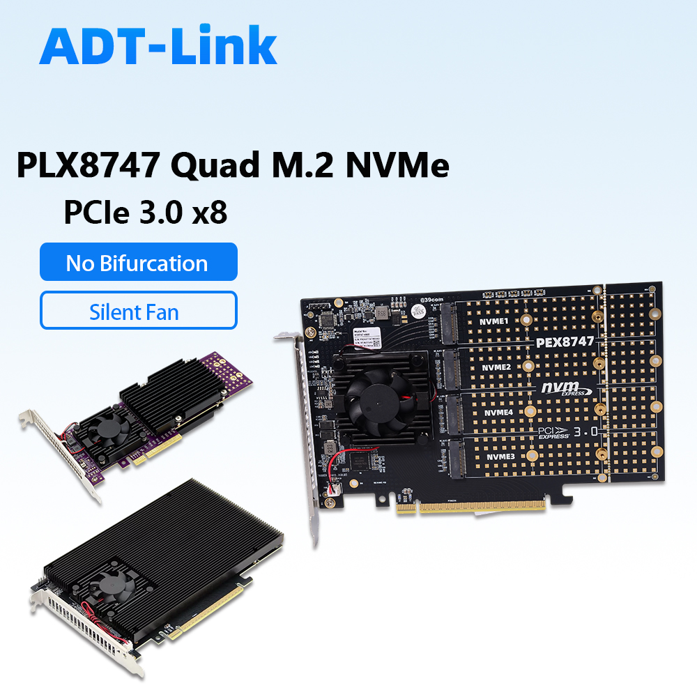 Quad M.2 Nvme Pcie Bifurcation Card - การ์ดขยาย PLX8747 Quad M.2 NVMe PCIe