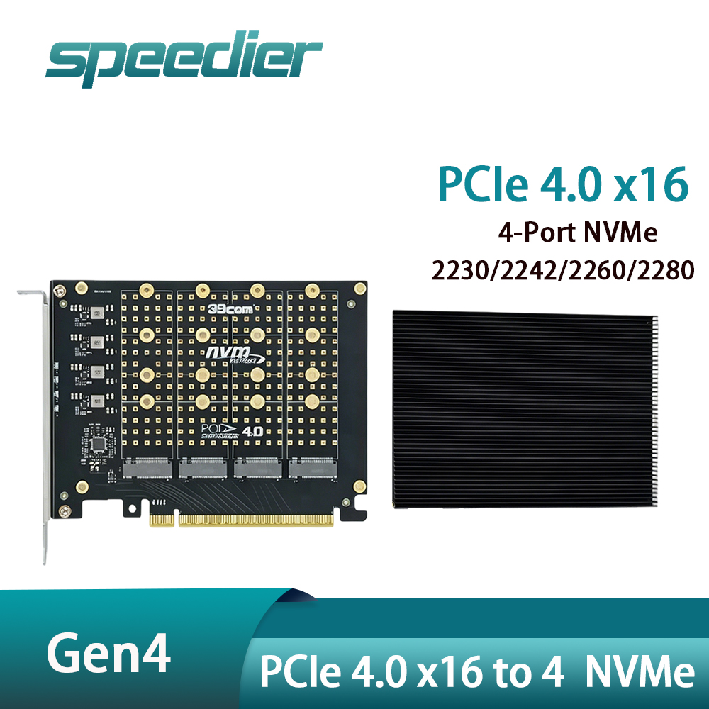 การ์ดแปลง PCIe 4.0 X16 เป็น 4  - Quad M.2 Nvme Pcie Bifurcation Card บทวิจารณ์และราคา